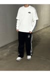 Siyah Şerit Kol Detaylı 404 Nakışlı Oversize Sweatshirt