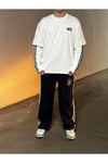 Siyah Şerit Kol Detaylı 404 Nakışlı Oversize Sweatshirt
