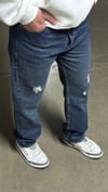 Yırtık Detaylı Oversize Erkek Jean Pantolon – indigo