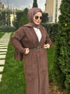 Angora Uzun Kemerli Hırka - KAHVERENGİ