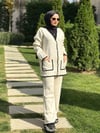 Biye Detaylı Beyaz Triko Takım