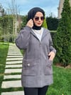 Kapüşonlu Angora Hırka Gri