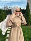 Kol Manşetli Fitilli Örme Elbise - Kahverengi