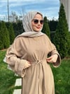 Kol Manşetli Fitilli Örme Elbise - Kahverengi