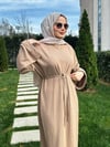 Kol Manşetli Fitilli Örme Elbise - Kahverengi