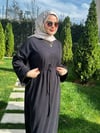 Kol Manşetli Fitilli Örme Elbise - Siyah