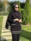 Siyah - Beyaz Şerit Detaylı Triko Takım