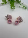 Çiçekli Taşlı Tasarım Küpe (pembe)