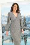 Arias Closet %100 Viskon Desenli Uzun Kollu Saten Elbise
