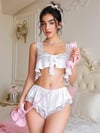 Arias Closet Beyaz Dantel İşlemeli Sütyenli Saten Şortlu Takım