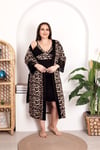 Arias Closet Büyük Beden Leopar Desenli Dantel İşlemeli 2'li Viskon Gecelik Sabahlık Takımı