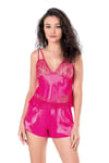 Arias Closet Fuşya Saten Babydoll Şort Takımı