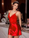 Arias Closet Kırmızı Dantel İşlemeli İnce Askılı Sırt Dekolteli Saten Mini Gecelik