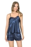 Arias Closet Lacivert Saten Babydoll Şort Takımı