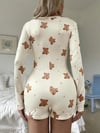 Arias Closet Pamuklu Ekru Ayıcık Desenli Düğmeli Tulum Pijama