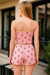 Arias Closet Pembe Kiraz Desenli Kurdelalı Askılı Şortlu Pijama Takımı