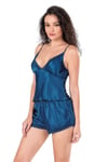 Arias Closet Petrol Mavi Saten Babydoll Şort Takımı