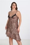 Arias Closet Premium Büyük Beden Saten Leopar Gecelik Bigsize