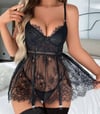 Arias Closet Siyah Dantel İşlemeli Jartiyerli Gecelik Takımı