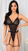 Arias Closet Siyah İp Detaylı Tül Fantezi Body