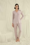Arias Closet Uzun Kollu Boydan Düğmeli V Yaka Pijama Takımı