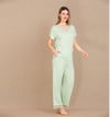 Arias Closet Viskon Şık Tasarım Dantel İşlemeli Açık Yeşil Kısa Kol Pijama Takımı