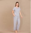 Arias Closet Viskon Şık Tasarım Dantel İşlemeli Gri Kısa Kol Pijama Takımı