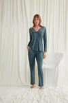 Arias Closet Yakası Omzu ve Paçası Dantelli Boydan Düğmeli Pijama Takımı