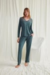 Arias Closet Yakası Omzu ve Paçası Dantelli Boydan Düğmeli Pijama Takımı