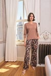 Arias Closet Yaprak Desenli Dantelli V Yaka Büyük Beden Pijama Takımı