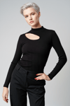 Balıkçı Yaka Kaşkorse Cut Out Detaylı Bluz - Siyah