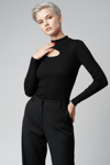 Balıkçı Yaka Kaşkorse Cut Out Detaylı Bluz - Siyah