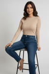 Bisiklet Yaka Cut Out kesimli Taşlı Fitilli Kaşkorse Bluz - Krem