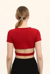 Kadın Bordo Renkli Ön Halka Ve Şeritli Crop Top