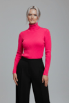 Kadın Fuşya Pembe Boğazlı Slim Fit Kışlık Triko Kazak - Yumuşak Dokulu Esnek Bluz