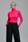 Kadın Fuşya Pembe Boğazlı Slim Fit Kışlık Triko Kazak - Yumuşak Dokulu Esnek Bluz
