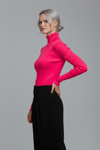 Kadın Fuşya Pembe Boğazlı Slim Fit Kışlık Triko Kazak - Yumuşak Dokulu Esnek Bluz