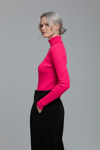 Kadın Fuşya Pembe Boğazlı Slim Fit Kışlık Triko Kazak - Yumuşak Dokulu Esnek Bluz