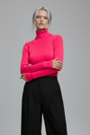 Kadın Fuşya Pembe Boğazlı Slim Fit Kışlık Triko Kazak - Yumuşak Dokulu Esnek Bluz