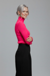 Kadın Fuşya Pembe Boğazlı Slim Fit Kışlık Triko Kazak - Yumuşak Dokulu Esnek Bluz