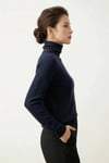 Kadın Lacivert Pamuklu Boğazlı Balıkçı Yaka Şardonlu İnce Kazak Slim Fit Bluz