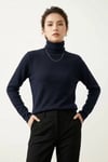 Kadın Lacivert Pamuklu Boğazlı Balıkçı Yaka Şardonlu İnce Kazak Slim Fit Bluz