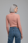 Kadın Pudra Pembe Tam Boğazlı Fitilli Triko Kazak - Yumuşak Dokulu Kışlık Slim Fit Örme Bluz