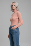 Kadın Pudra Pembe Tam Boğazlı Fitilli Triko Kazak - Yumuşak Dokulu Kışlık Slim Fit Örme Bluz