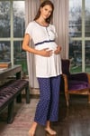 Kadın Viskon Önden Açılan Göğüs İşlemeli Kısa Kol Dantelli Emzirme T-Shirt ve Kalp Baskılı Pantolon Pijama Takım (9661)