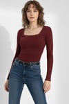 Kare Yaka Dantelli Kaşkorse Bluz -  Bordo
