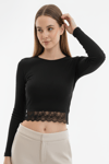 Kaşkorse Dantelli Crop Bluz - Siyah