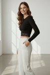 Kaşkorse Dantelli Crop Bluz - Siyah