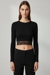 Kaşkorse Dantelli Crop Bluz - Siyah