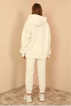 Petek Kumaş Uzun Kol Kapüşonlu Fermuar Detaylı Kadın Sweatshirt-ekru